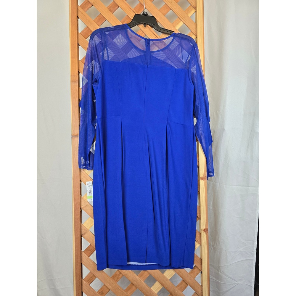 R&M Richards Sheath Dress Womens 18W Royal Blue Mesh Ruffle Sleeve - NEW - Picture 2 of 8